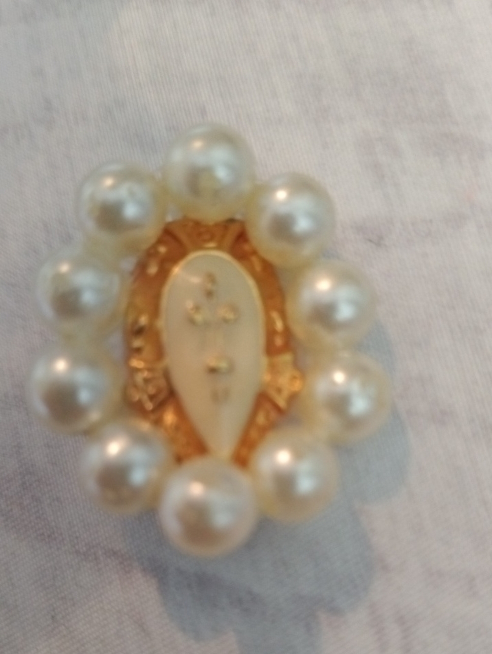 Gold and Pearl Oval Costume Brooch - Women Jewelry